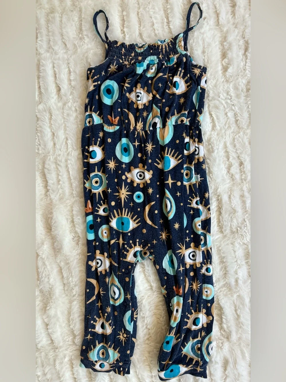 Posh Peanut Navy Blue Evil Eye Romper